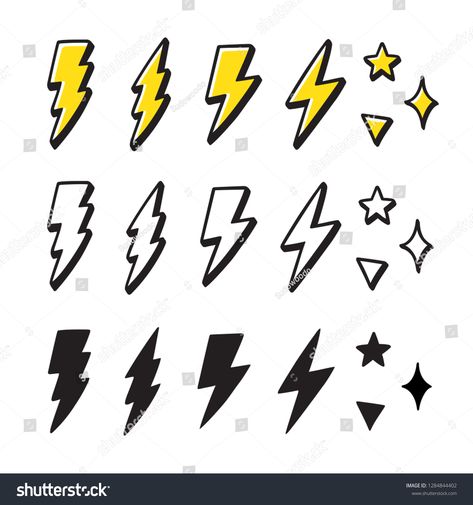 Set of cartoon style lightning bolts and stars. Hand drawn doodles, black and white and color. Vector desing elements illustration. #Ad , #Sponsored, #stars#bolts#drawn#Hand Lightning Cartoon, Doodle Illustrations, Magic Doodle, Abstract Painting Acrylic Modern, Hand Drawn Doodles, Doodle Frames, Cool Doodles, Doodle Icon, Lightning Bolts