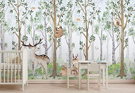 Jungle Wall Mural, Kindergarten Wallpaper, Jungle Mural, Woodland Wallpaper, Jungle Wall, Woodland Wall, Forest Wall Mural, Forest Nursery, Map Wallpaper