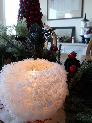 Snowball Votive Candle Holder - I think this would be so cute to do with a punch bowl. Votive Candle Holders Diy, Snowball Candles, Diy Christmas Decorations Dollar Store, Dollar Store Christmas Decor, Dollar Store Christmas Decorations, Dollar Store Christmas Crafts, Dollar Store Christmas, Diy Candle Holders, Dollar Tree Christmas