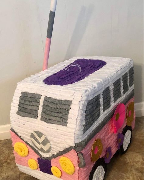 Volkswagen Pinata, Groovy Pinata Ideas, Two Groovy Pinata, Groovy Pinata, Hippie Baby Birthday, One Groovy Dude, Two Groovy Party, Smiley Party, Baby Birthday Games