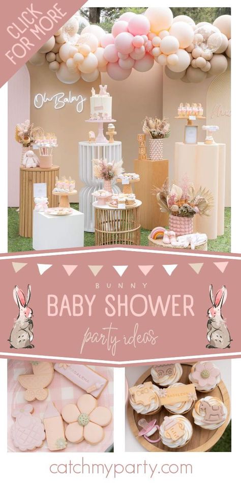 Fall in love with this beautiful bunny baby shower! The cake is so cute! See more party ideas and share yours at CatchMyParty.com Bunny Baby Shower Decorations, Bunny Baby Shower Ideas, Bunny Baby Shower Theme, Baby Bath Gift, Baby Shower Party Planning, Hotwheels Birthday Party, Pig Birthday Party, Peppa Pig Birthday Party, Diy Baby Shower Decorations