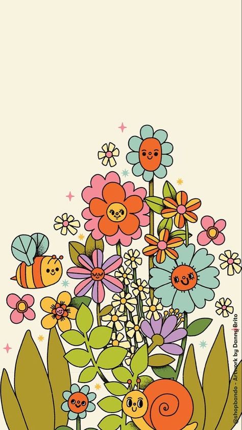 Cute Pattern Wallpaper Iphone Prints, Smiley Flowers Wallpaper, Groovy Phone Wallpaper, Retro Illustration Wallpaper, Colorful Flowers Wallpaper, Retro Art Prints, Phone Background Patterns, Outdoor Patio Ideas, Phone Wallpaper Patterns