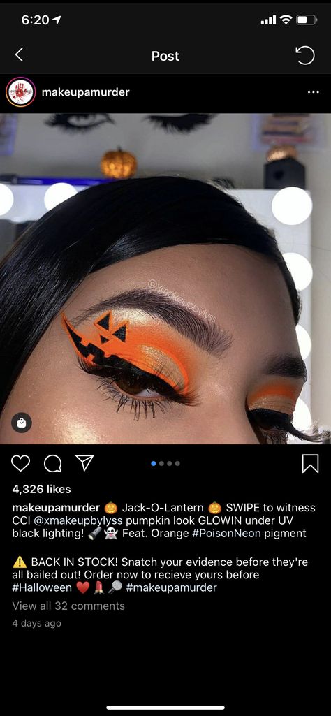 Pretty Pumpkin Face Makeup, Velma Eye Makeup, Pumpkin Halloween Makeup Kids, Halloween Theme Eyeshadow, Jack O Lantern Eye Makeup, Freddy Krueger Eyeshadow, Makeup Looks Autumn, Halloween Eye Makeup For Work, Halloween Eye Shadow Look