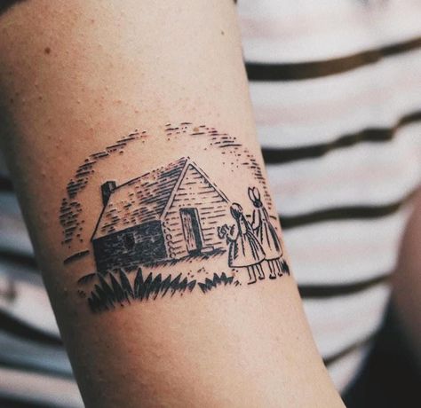 Prairie Tattoo Ideas, Such A Pretty House Tattoo, Estonia Tattoo, Little House On The Prairie Aesthetic, Prairie Tattoo, Cabin Tattoo, Literary Tattoo, Watercolor Tattoo Sleeve, Western Aesthetics