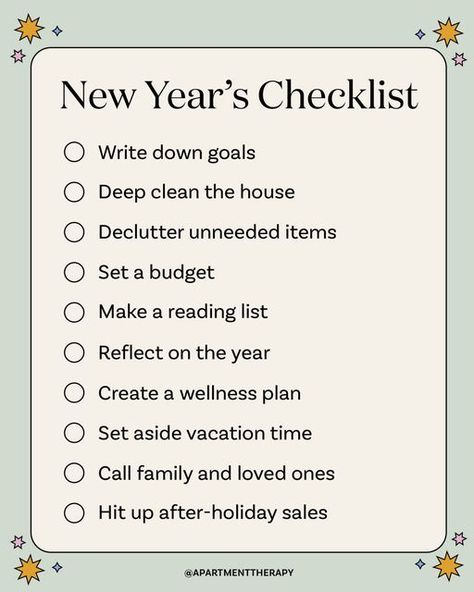 Apartment Therapy on Instagram: "As December winds down, it's about that time to make your New Year's checklist to prepare for 2023. If you need a place to start, we got you! 🎨: @isabela.humphrey" New Year Checklist 2024, Prepare For 2024, Preparing For 2024, 2024 Checklist, 2024 Questions, Elizabeth Core, 2023 Resolutions, December Goals, Change Your Habits