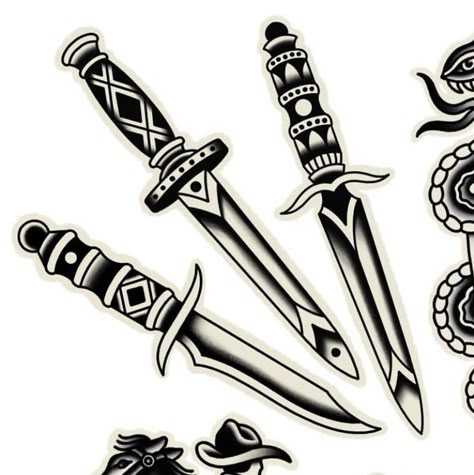 American Traditional Tattoos Knife, American Traditional Knife Tattoo, Knife Traditional Tattoo, Old School Knife Tattoo, Trad Dagger Tattoo, American Traditional Knife, American Trad Flash, Traditional Dagger Tattoo Design, Old School Dagger Tattoo