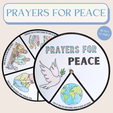 Prayers for Peace Coloring Spinner Wheel| Prayer Coloring Wheel Craft| Sunday School Craft| Kids ministry craftl Bible activity for kids Peace Bible Craft, Peace Crafts For Kids Sunday School, Preschool Prayer Craft, The Lord's Prayer Crafts For Kids, Lords Prayer Crafts, Lord’s Prayer Craft For Kids, Peace Crafts, Prayer Crafts, Pray For Peace