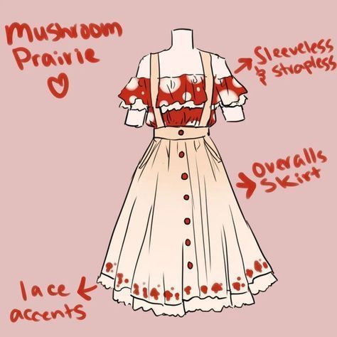 Mushroom Dress Drawing, Cute Outfit Ideas Drawing, Cute Mushroom Art, Clothe Designs, Mushroom Outfit, Karneval Diy, Mushroom Designs, Dress Anarkali, Mushroom Caps