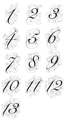 Numerical Calligraphy, Decorative Numbers Font, Fancy Numbers Calligraphy, Calligraphy Numbers Hand Drawn, Number Calligraphy Fonts Hand Lettering, Number Drawing Design, Calligraphy Numbers Fonts, Small Number Tattoo Fonts, Number 10 Tattoo