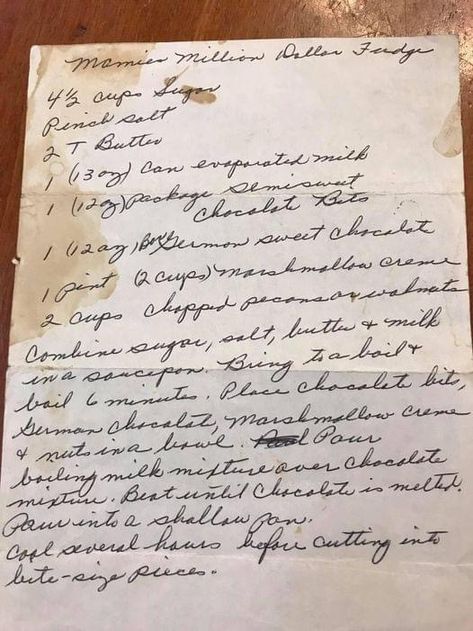 Million Dollar Fudge, Fudge Ingredients, Handwritten Recipes, Fudge Recipe, Fashion Family, Old Recipes, Fudge Recipes, Million Dollar, Family Recipes