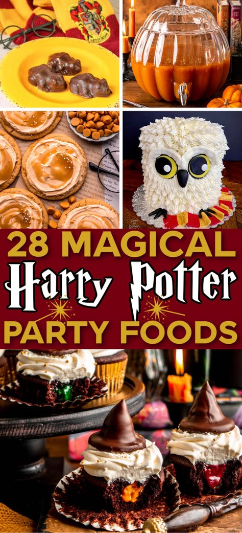 Wow, these Harry Potter party foods are incredible! Perfect for Harry Potter party! Butterbeer, Polyjuice Potion, Pumpkin Juice, Harry Potter drinks, Harry Potter desserts, Harry Potter appetizers, Hogwarts party, Halloween party theme, Halloween recipes, Halloween party ideas, Harry Potter inspired party foods, Harry Potter dinners food, pumpkin pasties. Harry Potter Themed Food Easy, Harry Potter Halloween Recipes, Harry Potter Foods To Make, Harry Potter Dinner Movie Night, Harry Potter Movie Food Ideas, Harry Potter Party Appetizers, Food Harry Potter Party, Hogwarts Appetizers, Lion Themed Snacks