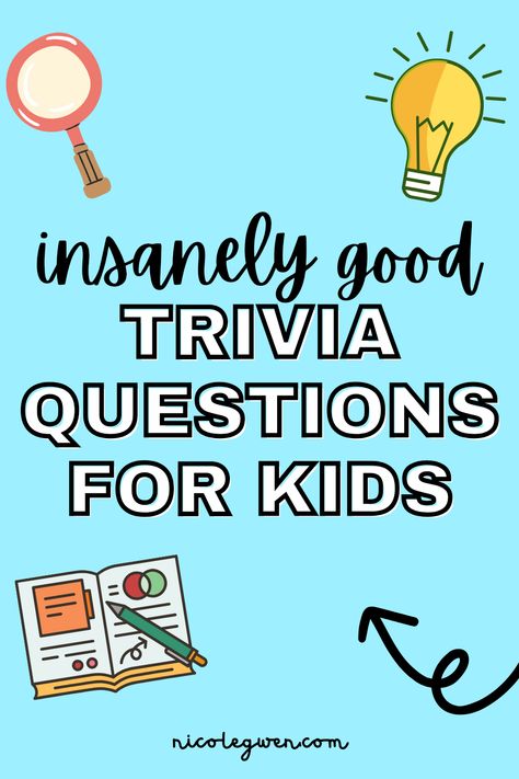 trivia questions for kids Trivia Questions And Answers For Kids, Trivia For Kids With Answers, Kids Trivia Questions, Kids Quiz Questions, Trivia For Kids, History Trivia Questions, Funny Trivia Questions, Food Trivia, Trivia Questions For Kids