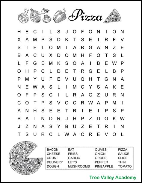 A pizza word search for kids. This word search contains 20 pizza themed words. Free printable .pdf with answers included. #pizza #pizzaunit #wordsearch #grade4 #treevalleyacademy Word Puzzles For Kids, Word Search For Kids, Kids Word Search, Free Printable Word Searches, Free Word Search, Snap Words, Christmas Word Search, Word Search Printables, Hidden Words