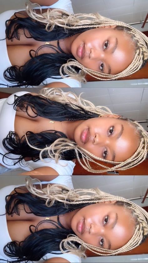 Hair Tinsel Black Women Braids, Peek A Boo French Curl Braids, Two Color Braids Hairstyle, Colorful Protective Styles, Yaky Pony Braids, Alt Protective Hairstyles, Summer Hair Styles Black Women 2023, Retail Work Outfits Women Casual, Skunk Braids For Black Women