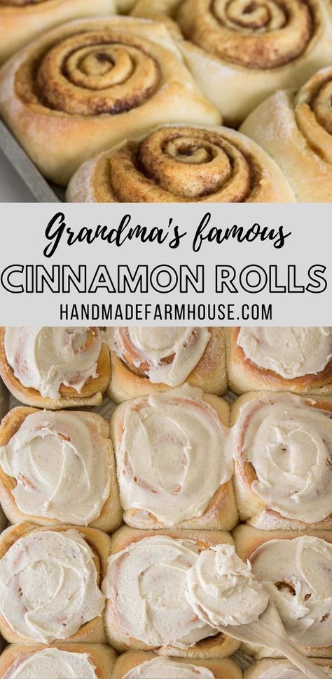 Grandma's Famous Cinnamon Rolls - Handmade Farmhouse Handmade Farmhouse Cinnamon Rolls, Cinnamon Rolls Crockpot, Sugary Treats, Cinnamon Roll Recipe Homemade, Sweet Roll Recipe, Cinnamon Roll Recipe, Best Cinnamon Rolls, Handmade Farmhouse, Yeast Rolls