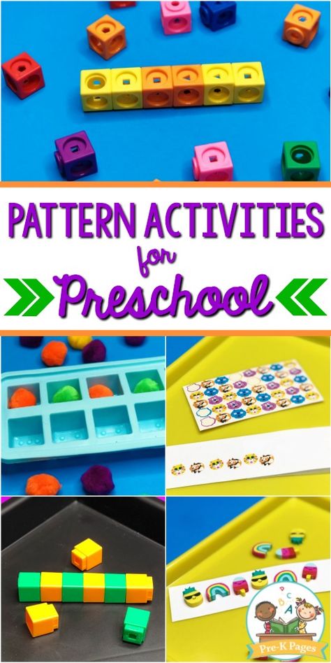 Pattern Activities for Preschool Math. Fun, hands-on activities for teaching patterning skills in your #preschool or #prek classroom. Read more... #prekpages Patterns For Kindergarten, Patterning Activities, Eyfs Maths, Teaching Patterns, Easy Math Activities, Preschool Patterns, Math Patterns, Prek Classroom, Pattern Game