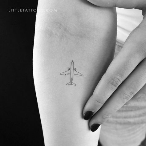 Dainty Travel Tattoos For Women, Mini Airplane Tattoo, Tiny Airplane Tattoo, Jett Tattoo, Small Plane Tattoo, Small Airplane Tattoo, Aviation Tattoo, Pilot Tattoo, Word Tattoo Ideas