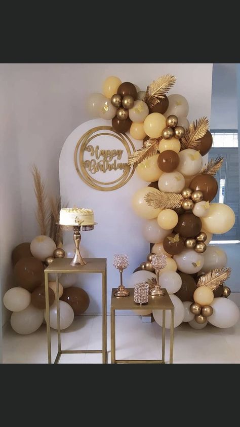 Gold Brown White Birthday Decor, 25 Shades Of Brown Party, Brown Gold Birthday Theme, Brown And Cream Birthday Theme, Brown And Tan Party Decor, Brown Brunch Decor, Brown Bday Decor, Brown Birthday Theme Ideas, Brown 21st Birthday Decorations