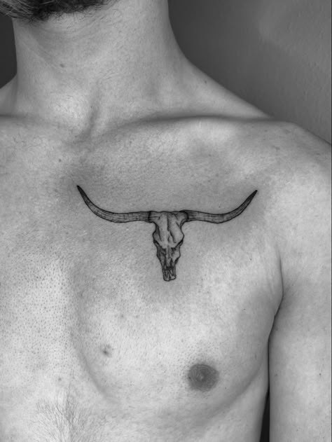 Fineline mens cow skull tattoo Men’s Longhorn Tattoo, Grunge Western Tattoos, Cow Skull Chest Tattoo, Longhorn Chest Tattoo, Cow Skull Tattoo Men, Longhorn Back Tattoo, Longhorn Bull Tattoo, Small Western Tattoos For Men, Cow Head Tattoo Bull Skulls