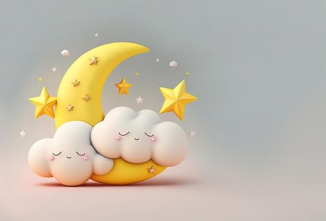 Yellow crescent moon with stars and cute... | Premium Photo #Freepik #photo #lullaby #good-night #moon-icon #3d-star Moon 3d Art, Diy Cake Topper Printable, Crescent Moon With Stars, Yellow Crescent Moon, Cartoon Moon, Moon With Stars, Moon 3d, Cute Clouds, Photo Yellow