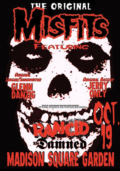 Misfits To Play Special MSG Halloween Show With Rancid, The Damned Misfits Poster, Concert Poster Design, Vintage Concert Posters, Rock Band Posters, Punk Poster, Heavy Metal Art, Arte Punk, The Misfits, Band Wallpapers