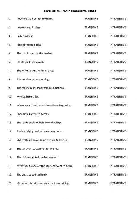 Transitive Verbs Worksheet, Transitive And Intransitive Worksheet, Transitive And Intransitive Verbs, Intransitive Verbs, Clothes Worksheet, Teaching Verbs, Verbs Worksheet, Intransitive Verb, Transitive Verb