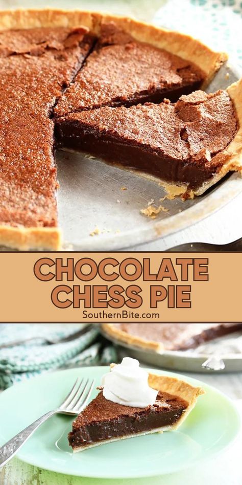 Discover how easy it is to create the richest, creamiest and most satisfying Chocolate Chess Pie you've ever tasted. This pie is a favorite at our house all year long, but there is something extra special about it at the holidays! Thanksgiving Recipes Dessert Pies, Chocolate Chess Pie Recipe, Thanksgiving Desserts Pie, Evaporated Milk Recipes, Chess Pie Recipe, Chocolate Chess Pie, Thanksgiving Desserts Kids, Chess Pie, Thanksgiving Desserts Easy