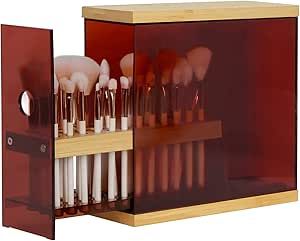 J JACKCUBE DESIGN 29 Holes Bamboo Brush Holder Organizer Beauty Cosmetic Display Stand with Transparent Dark Brown Drawer (Dark Brown, 8.77 x 3.34 x 8.42 inches) - :MK228E Brush Sizes, Cosmetics Display Stand, Room Wishlist, Minimal Life, Table Makeup, Bamboo Brush, Drag Makeup, Cosmetic Display, Vanity Room