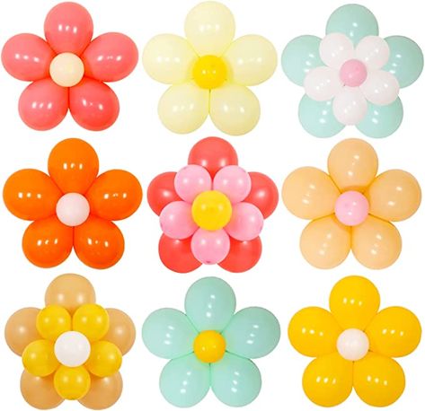 Daisy Baby Shower Theme, Daisy Flower Balloon, Boho Theme Party, Flower Balloons Diy, Retro Party Decorations, Flower Baby Shower Theme, Kylie Baby Shower, Hippie Baby Shower, Flower Power Party