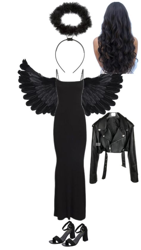 Easy Halloween costume idea Dark Angel Halloween, Dark Angel Halloween Costume, Angel Halloween Costume, Dark Angel Costume, Angel Halloween, Angel Halloween Costumes, Easy Halloween Costume, Halloween Costume Idea, Angel Costume