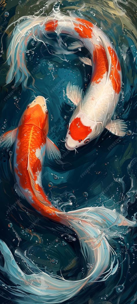 Premium Photo | Koi fish visual album full of meditation vibes and gorgeous moments for koi lovers Goldfish Wallpaper Aesthetic, Koi Fish Aesthetic, Koi Wallpaper, Yin Yang Koi, Fish Background, Animal Paintings Acrylic, Koi Painting, Naruto Painting, Ikan Koi