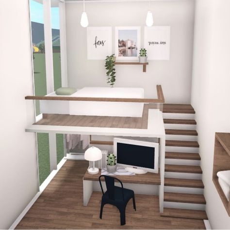 Studio Apartment Layout Bloxburg, Cute Tiny House Bloxburg, Roblox Club Roblox House Ideas, Bloxburg Bathroom Ideas Small 3x3, How To Make A Loft In Bloxburg, Small Easy Bloxburg House, Mood Station Ideas Bloxburg, Tiny Two Story House Bloxburg, Small Room Idea Bloxburg