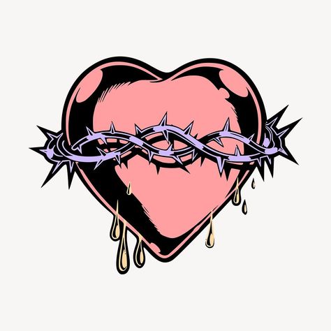 Aesthetic sacred heart, goth vintage illustration | free image by rawpixel.com / Wan Vintage Heart Illustration, Heart Character Design, Traditional Tattoo Heart, Thorns Aesthetic, Heart With Thorns, Heart Barbed Wire, Goth Illustration, Gothic Illustration, Gothic Heart