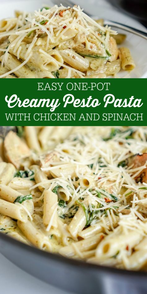 Pesto Pasta With Chicken, Creamy Pesto Chicken, Pesto Pasta Recipes Chicken, Recipe With Spinach, Spinach Pasta Recipes, Creamy Pesto Chicken Pasta, Creamy Pesto Pasta, Pasta With Chicken, Pasta Penne