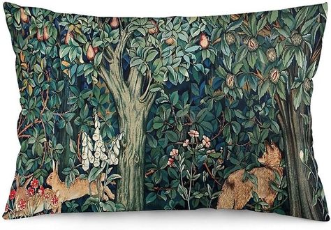 Amazon.com: Keebik William Morris Fox Hares Blue Green Floral Forest Throw Pillow Covers Decorative Outdoor Soft Pillowcases Home Decor Living Room Cushion Case for Bed Couch Car 12x20 Inch : Home & Kitchen Reading Lounge, Art Deco Background, Tapestry Flower, Paintings Living Room, Cozy Forest, White Tapestry, Floral Textile, Forest Home, Flower Tapestry