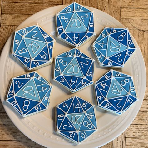 Dungeons And Dragons Cookies, D&d Cookies, Dnd Cookies, D&d Party, Dice Making, Dnd Party, Cookies Art, Work Food, Royal Icing Sugar