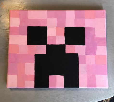 Pink Creeper Minecraft, Pink Black And White Canvas Painting, Minecraft Creeper Painting, Painting Ideas Minecraft, Y2k Canvas Painting Easy, Minecraft Painting Ideas On Canvas, Minecraft Canvas Painting Diy, Pink Canvas Art Ideas, Easy Pink Paintings