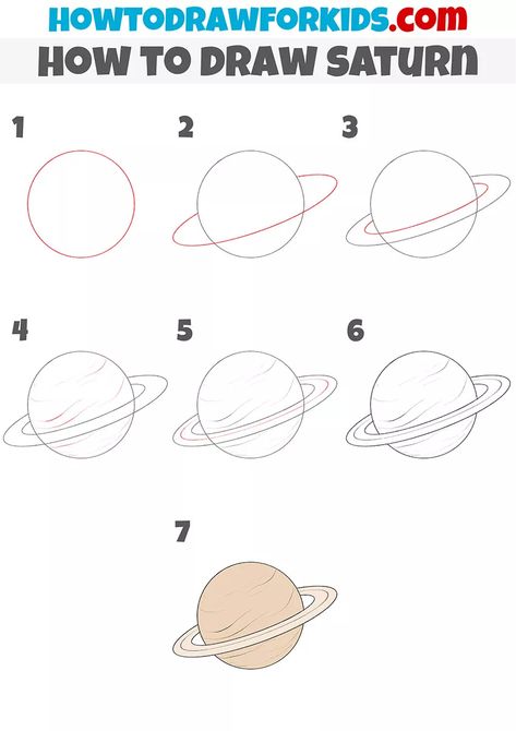 Saturn Painting Easy, How To Draw Planets Step By Step, How To Draw Saturn, Saturn Drawing Simple, How To Draw Planets, Drawing Of Saturn, Planet Drawing Simple, Saturn Doodle, Saturn Sketch