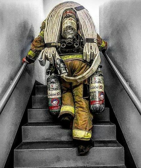 NO EXCUSES "HARD WORK ALWAYS WORKS." - Especially while carrying 100 pounds of extra weight up stairs. #Goals Firefighter Photography, Fire Medic, Firefighter Training, Firefighter Art, Firefighter Paramedic, Firefighter Gear, Firefighter Pictures, Firefighter Emt, Fire Training