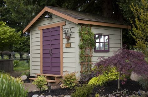 Painted Garden Sheds, Shed Conversion Ideas, Garden Shed Kits, Cottage Garden Sheds, Painted Shed, Shed Makeover, Backyard Storage Sheds, Shed Construction, Backyard Storage