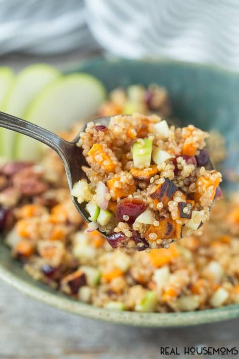 Apple Sweet Potato Salad Salad With Apples And Pecans, Apple Quinoa Salad, Pecans Roasted, Apple Quinoa, Apple Sweet Potato, Sweet Potato Quinoa Salad, Savory Apple Recipes, Sweet Potato Quinoa, Fall Apple Recipes