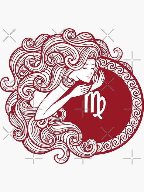 "Virgo maiden" Sticker by Teesgeek | Redbubble Virgo Illustration, Virgo Maiden, Zodiac Illustration, King Tattoos, Sticker Ideas, Top Artists, Tatting, Sticker Design, Vinyl Sticker