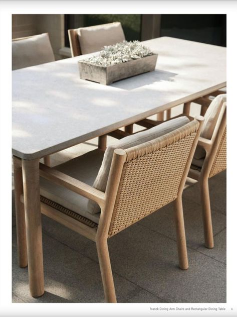 Dining Chairs And Table, Outdoor Dinning Table, Architectural Perspective, Outdoor Furniture Inspiration, Bali Furniture, Beach Furniture, Vincent Van Duysen, Rattan Outdoor Furniture, Rattan Dining Chairs