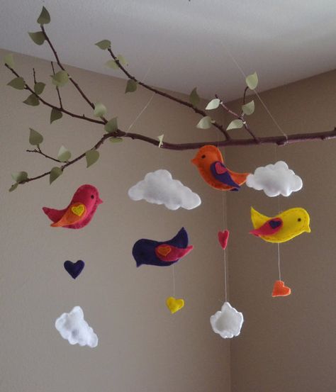 Love Birds Tree Mobile /kid  Room Decor CHECK IT OUT it's so cute!!!--OMGoodness it's perfect for Rylee's room!  I would still make a few changes but it's so adorable! Tree Mobile, Decoration Creche, Diy Nursery Mobile, Mobiles For Kids, Bird Nursery, Diy Baby Mobile, Branch Tree, Deco Champetre, Bird Mobile