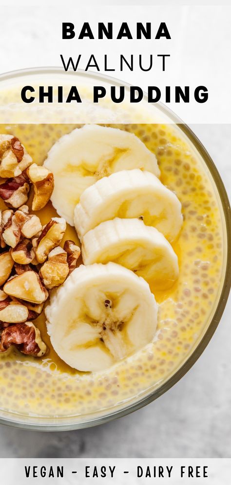 This is an easy-to-make and healthy banana walnut chia seed pudding. It's perfect as a vegan breakfast or vegan dessert. If you're looking for a new chia seed pudding recipe, this is the one to check out! Coconut Milk Healthy Dessert, Chai Pudding Recipe Coconut Milk, Chia Seed Pudding Recipe Coconut Milk, Chia Seed Pudding With Coconut Milk, Chia Coconut Milk Pudding, Chia Seed Desserts, Coconut Milk Chia Seed Pudding, Chia Pudding Coconut, Coconut Milk Recipes Dessert