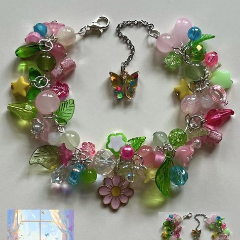 Multi-Colored Flowers Wired Cluster Bracelet... - Depop Cluster Bracelet Tutorial, Cluster Bracelet, Multi Colored Flowers, Diy Jewlery, Bracelet Craft Diy, Cluster Bracelets, Colored Flowers, Funky Jewelry, Bracelet Crafts