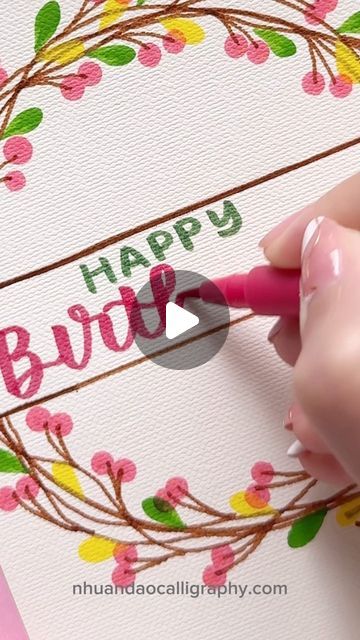 Nhuan Dao✨Calligraphy & Lettering❤️ on Instagram: "DIY Birthday Card! Quick & Easy Tutorial . . . 🌟FREE Gift For You: Do u Want to Try Your Hand at Brush Lettering and Calligraphy? Download This FREE Chapter : “How to Practice & Master 10 Basic Strokes” From the Workbook: “The 21-Day Brush Lettering”. 👉You Can Find The Link in My Bio or Visit: nhuandaocalligraphy.com . . . #HandmadeCards #Happybirthday #happybirthdaycard #cardmaking #personalizedgifts #NhuanDaoCalligraphy #Calligraphy #BrushLettering #ModernCalligraphy #HandLettering #Lettering #Handwriting #DIYBirthdayCard #Handmade #DIY #artreels #reels" Birthday Day Cards Handmade, Greeting Card Drawing Ideas, Birthday Cards Diy Handmade Easy, Hand Painted Birthday Cards, Calligraphy Birthday, Watercolour Markers, Teacher Birthday Card, Greeting Cards Handmade Birthday, Happy Birthday Calligraphy