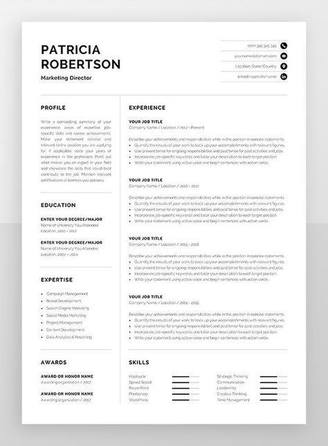 Classic Resume Template #Resume #resumeTemplate Resume Minimalist, One Page Resume Template, Cv Inspiration, Designer Resume, Resume References, Marketing Resume, Cv Words, Resume Design Professional, Logos Retro