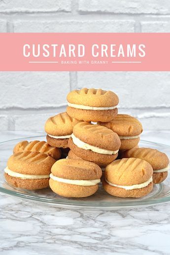 Custard Creams - Recipe for the classic British biscuits. Sweet,crumbly, custard biscuits; sandwiched with Scottish Recipes, Thermomix, British Biscuit Recipes, Custard Cream Recipe, Custard Biscuits, Custard Creams, British Biscuits, Homemade Custard, Custard Cream