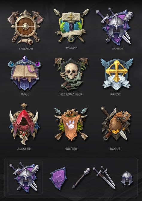 ArtStation - Class Icon, Alekzander Zagorulko Fantasy Game Ideas, Fantasy Crest, Item Rpg, Rpg Game Design, Rpg Character Sheet, Rpg Wallpaper, Game Emblems, Fantasy Classes, Shadowrun Rpg